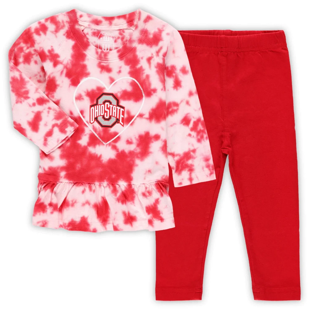 Girls Wes  Willy Ohio State Buckeyes Tie-Dye Ruffle Raglan Long Sleeve T-Shirt  Leggings Set                                    