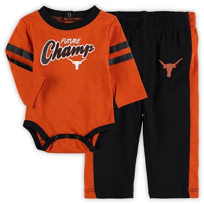 Newborn  Texas /Black Longhorns Little Kicker Long Sleeve Bodysuit Sweatpants Set