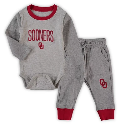 Wes  Willy Heathered Gray/Crimson Oklahoma Sooners Jie Long Sleeve Bodysuit Pants Set