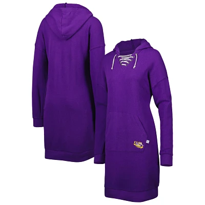 Touch LSU Tigers Quick Pass Lace-Up V-Neck Hoodie Dress