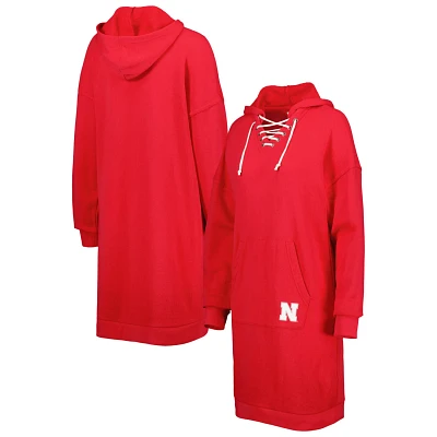 Touch Scarlet Nebraska Huskers Quick Pass Lace-Up V-Neck Hoodie Dress