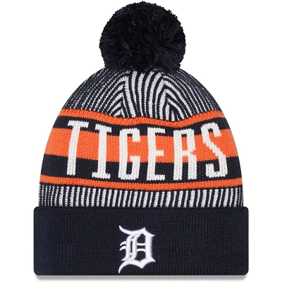 New Era Detroit Tigers Striped Cuffed Knit Hat with Pom                                                                         