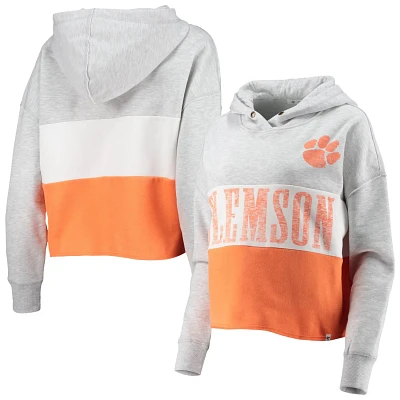 '47 Heathered Gray/Heathered Clemson Tigers Lizzy Colorblocked Cropped Pullover Hoodie