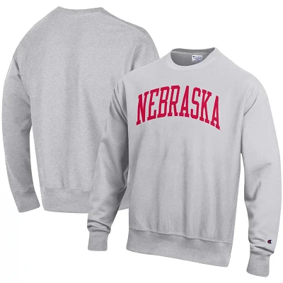 Champion Heathered Gray Nebraska Huskers Big  Tall Reverse Weave Fleece Crewneck Pullover Sweatshirt