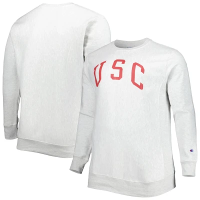 Champion Heathered Gray USC Trojans Big  Tall Reverse Weave Fleece Crewneck Pullover Sweatshirt