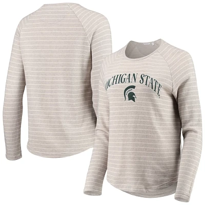 Heathered Gray Michigan State Spartans Seaside Striped French Terry Raglan Pullover Sweatshirt