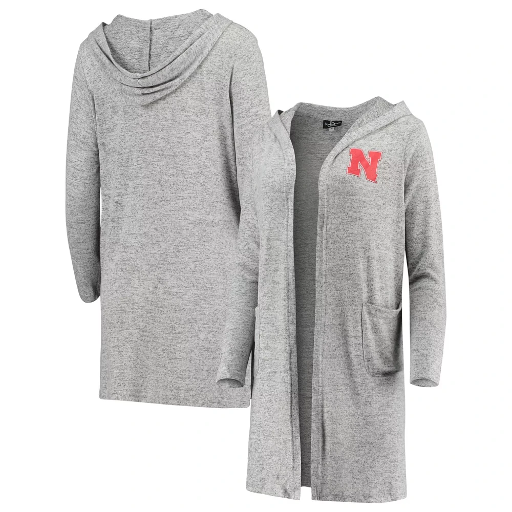 Heathered Gray Nebraska Huskers Cuddle Soft Duster Tri-Blend Hooded Cardigan                                                    