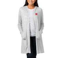 Heathered Gray Nebraska Huskers Cuddle Soft Duster Tri-Blend Hooded Cardigan                                                    