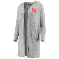 Heathered Gray Nebraska Huskers Cuddle Soft Duster Tri-Blend Hooded Cardigan                                                    