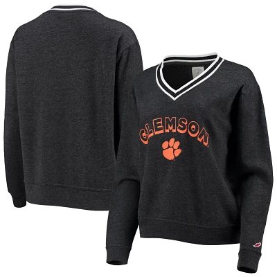 League Collegiate Wear Heathered Clemson Tigers Victory Springs Tri-Blend V-Neck Pullover Sweatshirt