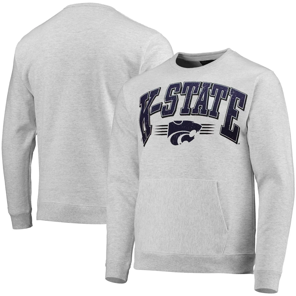 League Collegiate Wear Heathered Gray Kansas State Wildcats Upperclassman Pocket Pullover Sweatshirt