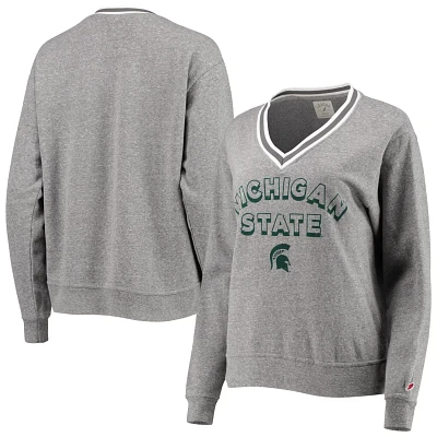 League Collegiate Wear Heathered Gray Michigan State Spartans Victory Springs Tri-Blend V-Neck Pullover Sweatshirt