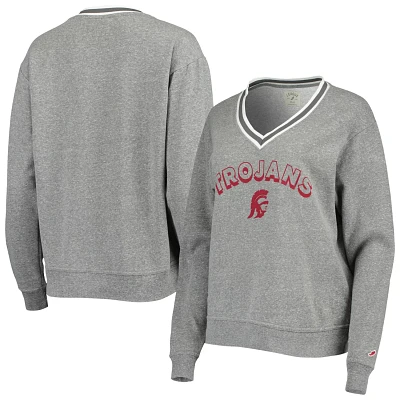 League Collegiate Wear Heathered Gray USC Trojans Victory Springs Tri-Blend V-Neck Pullover Sweatshirt                          