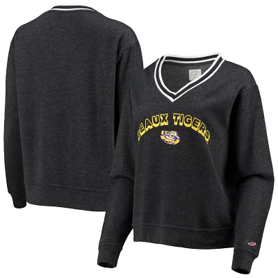 League Collegiate Wear Heathered LSU Tigers Victory Springs Tri-Blend V-Neck Pullover Sweatshirt