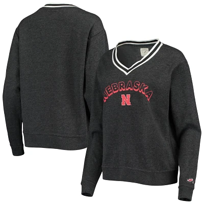 League Collegiate Wear Heathered Nebraska Huskers Victory Springs Tri-Blend V-Neck Pullover Sweatshirt