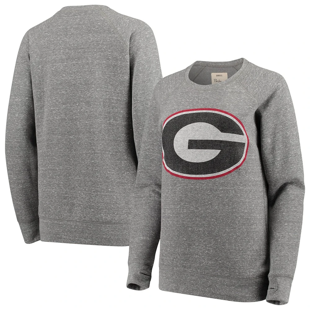 Pressbox Heathered Gray Georgia Bulldogs Big Team Logo Knobi Fleece Tri-Blend Crew Neck Sweatshirt