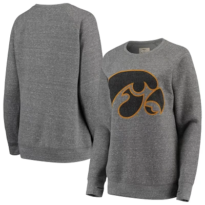 Pressbox Heathered Gray Iowa Hawkeyes Big Team Logo Knobi Fleece Tri-Blend Crew Neck Sweatshirt