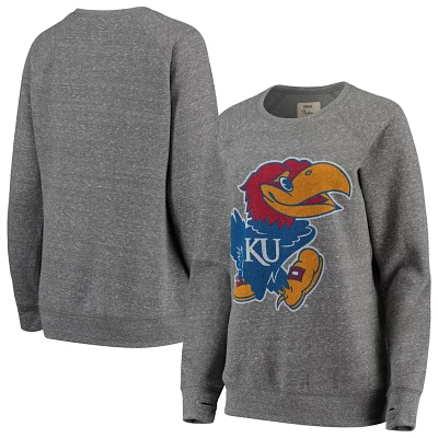 Pressbox Heathered Gray Kansas Jayhawks Big Team Logo Knobi Fleece Tri-Blend Crew Neck Sweatshirt