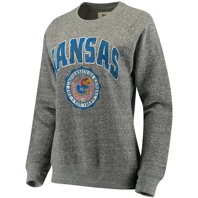 Pressbox Heathered Gray Kansas Jayhawks Edith Vintage Knobi Pullover Sweatshirt