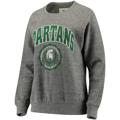 Pressbox Heathered Gray Michigan State Spartans Edith Vintage Knobi Pullover Sweatshirt