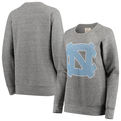 Pressbox Heathered Gray North Carolina Tar Heels Big Team Logo Knobi Fleece Tri-Blend Crew Neck Sweatshirt                      