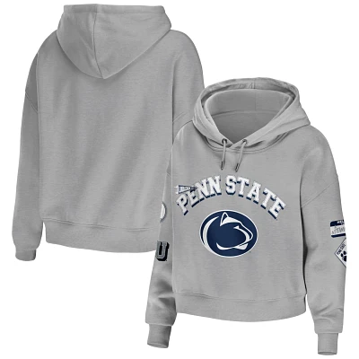 WEAR by Erin Andrews Gray Penn State Nittany Lions Mixed Media Cropped Pullover Hoodie
