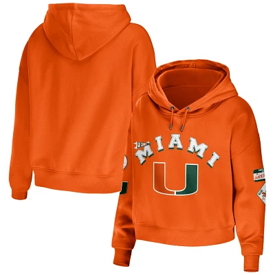 WEAR by Erin Andrews Miami Hurricanes Mixed Media Cropped Pullover Hoodie