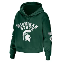 WEAR by Erin Andrews Michigan State Spartans Mixed Media Cropped Pullover Hoodie
