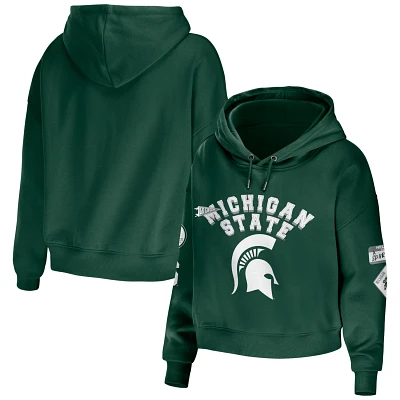 WEAR by Erin Andrews Michigan State Spartans Mixed Media Cropped Pullover Hoodie