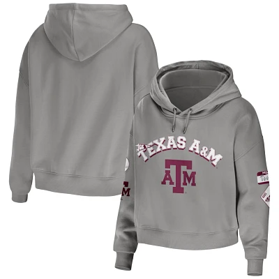 WEAR by Erin Andrews Texas AM Aggies Mixed Media Cropped Pullover Hoodie