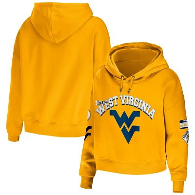 WEAR by Erin Andrews West Virginia Mountaineers Mixed Media Cropped Pullover Hoodie