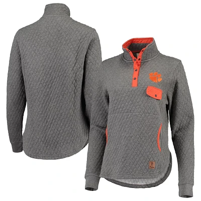 Pressbox Heathered Gray/ Clemson Tigers Magnum Quilted Quarter-Snap Pullover Jacket                                             