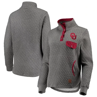 Pressbox Heathered Gray/Crimson Oklahoma Sooners Magnum Quilted Quarter-Snap Pullover Jacket