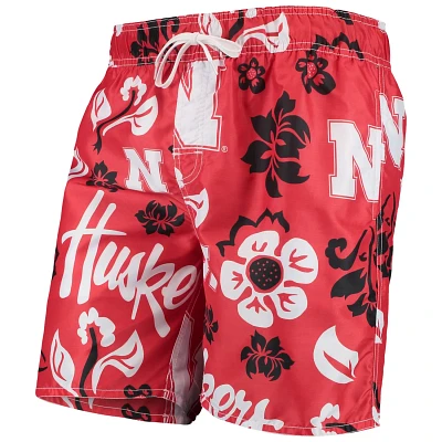 Wes  Willy Nebraska Huskers Floral Volley Swim Trunks