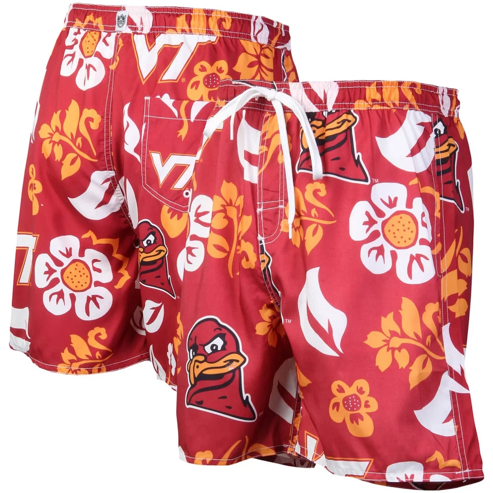 Wes  Willy Virginia Tech Hokies Floral Volley Logo Swim Trunks