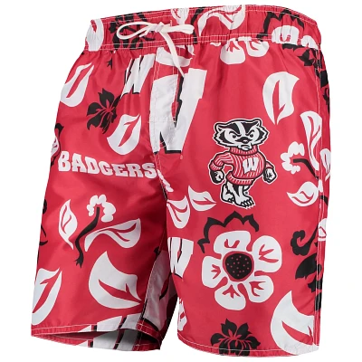 Wes  Willy Wisconsin Badgers Floral Volley Swim Trunks