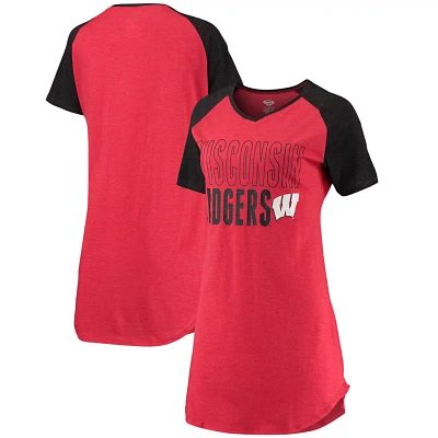 Concepts Sport /Black Wisconsin Badgers Raglan V-Neck Nightshirt                                                                