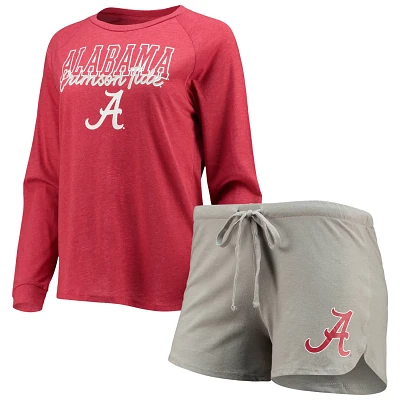 Concepts Sport /Gray Alabama Tide Raglan Long Sleeve T-Shirt  Shorts Sleep Set                                                  