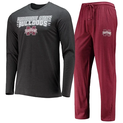 Concepts Sport /Heathered Charcoal Mississippi State Bulldogs Meter Long Sleeve T-Shirt  Pants Sleep Set                        