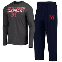 Concepts Sport /Heathered Charcoal Ole Miss Rebels Meter Long Sleeve T-Shirt  Pants Sleep Set                                   