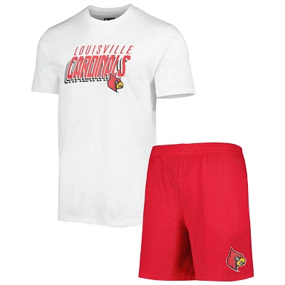 Concepts Sport /White Louisville Cardinals Downfield T-Shirt  Shorts Set                                                        