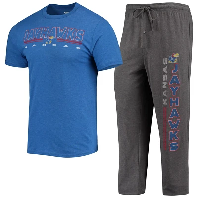 Concepts Sport Heathered Charcoal/ Kansas Jayhawks Meter T-Shirt  Pants Sleep Set