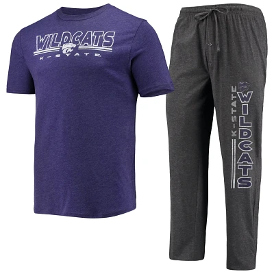 Concepts Sport Heathered Charcoal/ Kansas State Wildcats Meter T-Shirt  Pants Sleep Set                                         