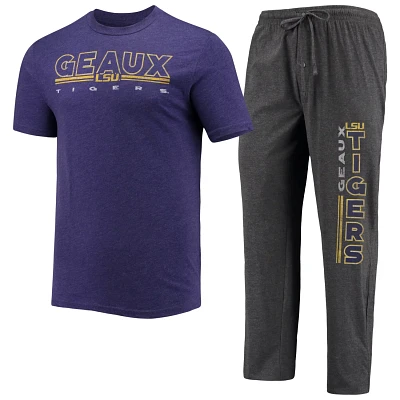 Concepts Sport Heathered Charcoal/ LSU Tigers Meter T-Shirt  Pants Sleep Set                                                    