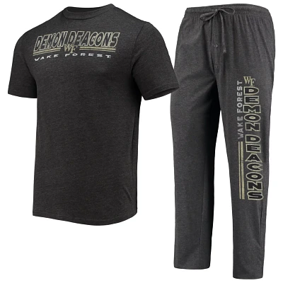 Concepts Sport Heathered Charcoal/ Wake Forest Demon Deacons Meter T-Shirt  Pants Sleep Set