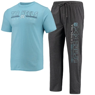 Concepts Sport Heathered Charcoal/Carolina North Carolina Tar Heels Meter T-Shirt  Pants Sleep Set