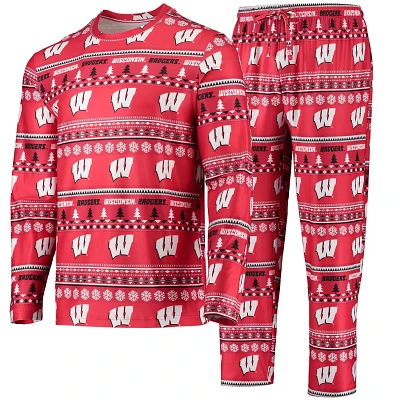 Concepts Sport Wisconsin Badgers Ugly Sweater Long Sleeve T-Shirt and Pants Sleep Set