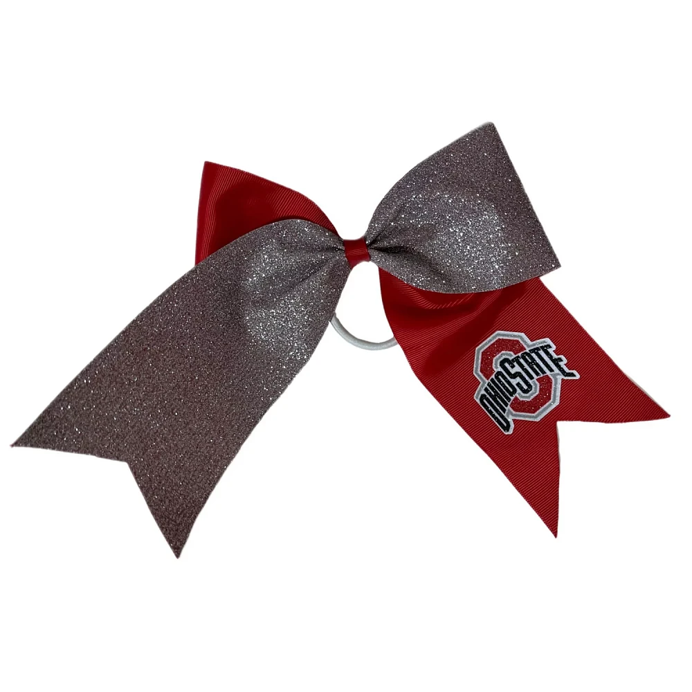 Ohio State Buckeyes Jumbo Glitter Bow with Ponytail Holder                                                                      