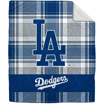 Pegasus Los Angeles Dodgers 50" x 60" Plaid Flannel Sherpa Plush Blanket                                                        