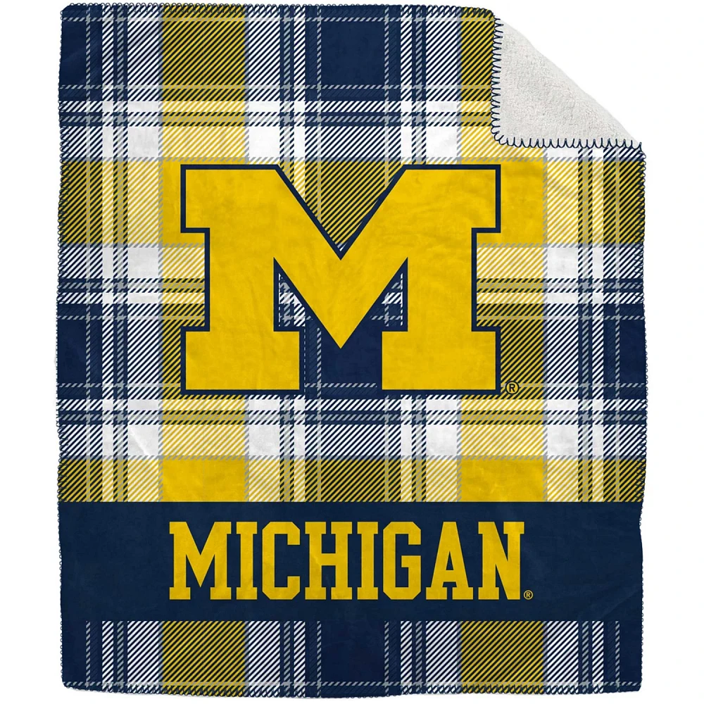 Pegasus Michigan Wolverines 50" x 60" Plaid Flannel Sherpa Plush Blanket                                                        